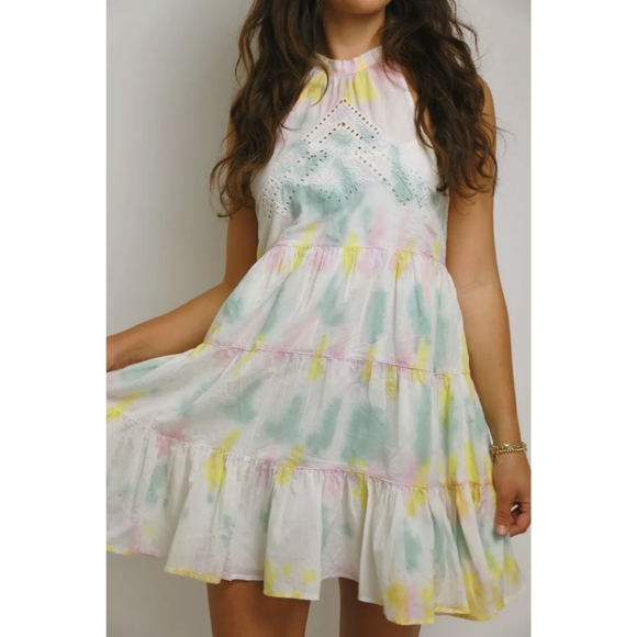 NEW!  UO Urban Outfitters Head in the Cloud Tie Dye Dress Pink Mint Yellow - Picture 3 of 14